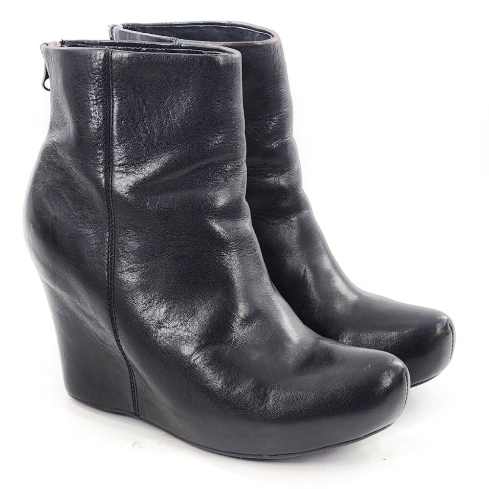 KORK-EASE Leather Platform Wedge Heel Ankle Booties Zip Black